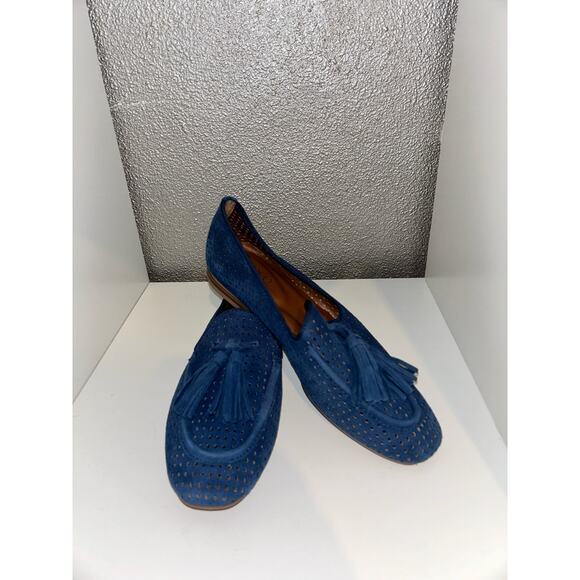 Franco Sarto Preppy Academia Casual Business Suede Perforated Tassle Loafers - Picture 2 of 8